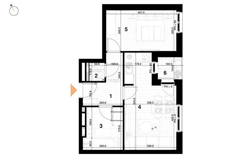 Tür 6 - 2 Zimmer Wohnung