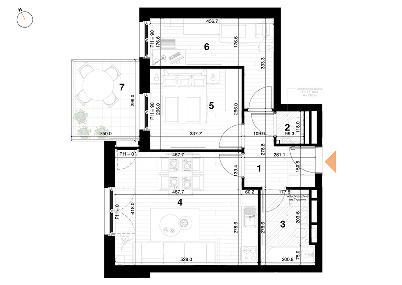 Tür 1 - 3 Zimmer Wohnung